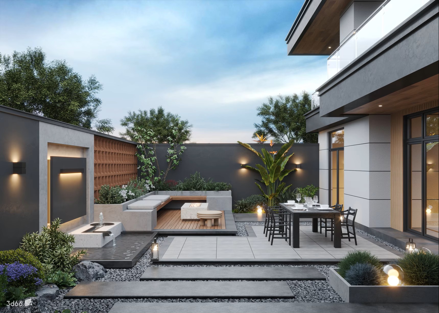Modern villa courtyard