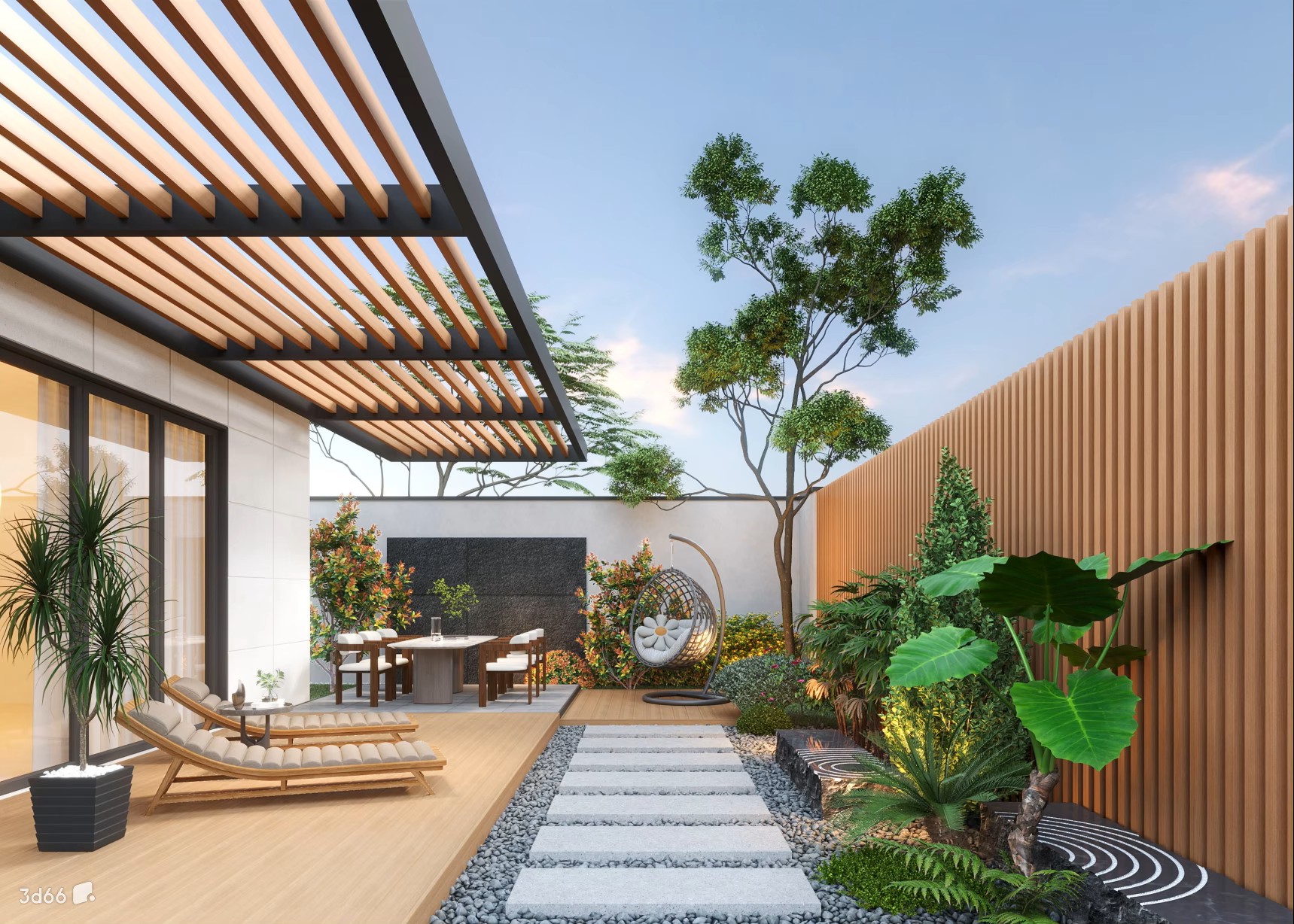 Modern outdoor courtyard material application